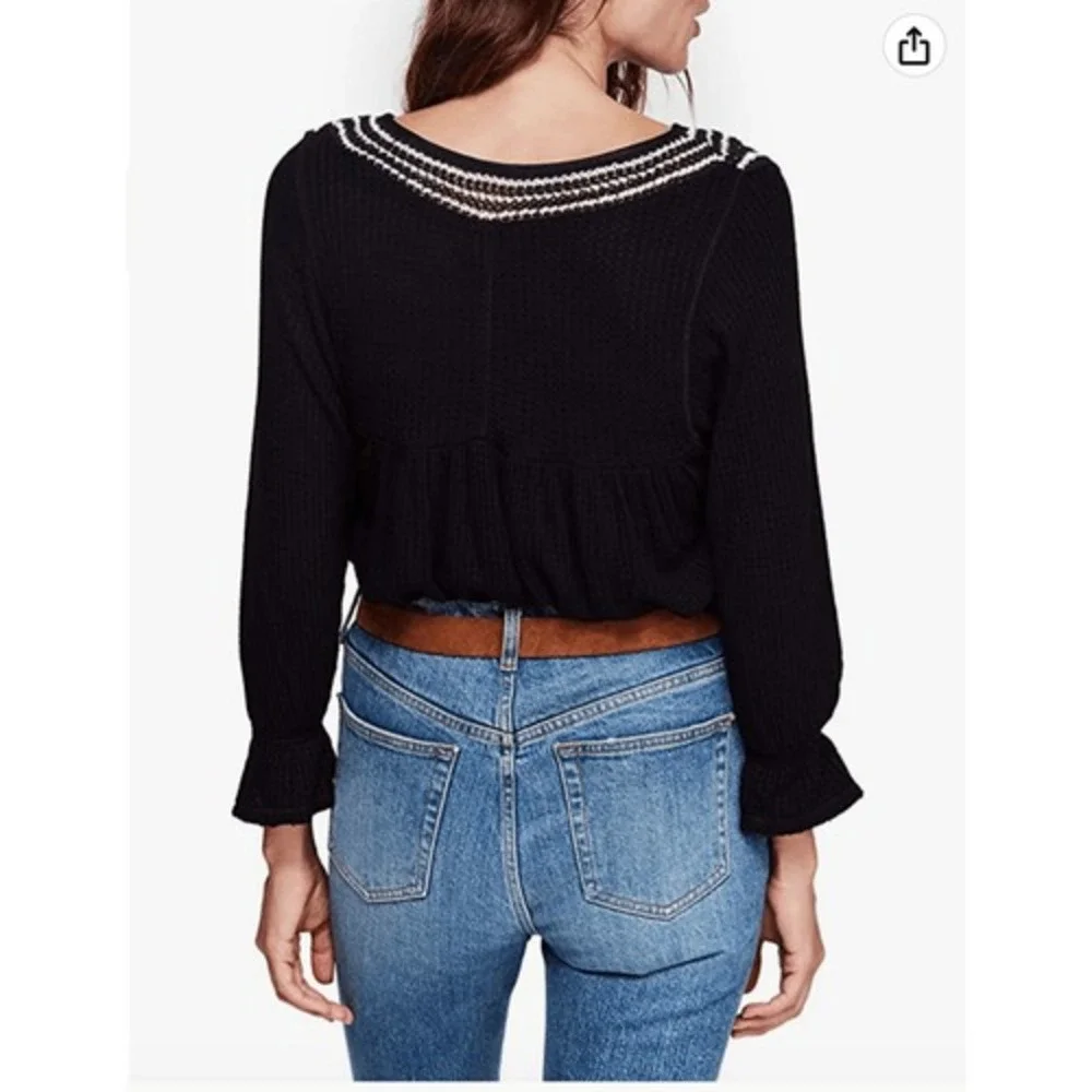 Free People Soul Mate Top Black‎ white embroidery loose fit Womans size M